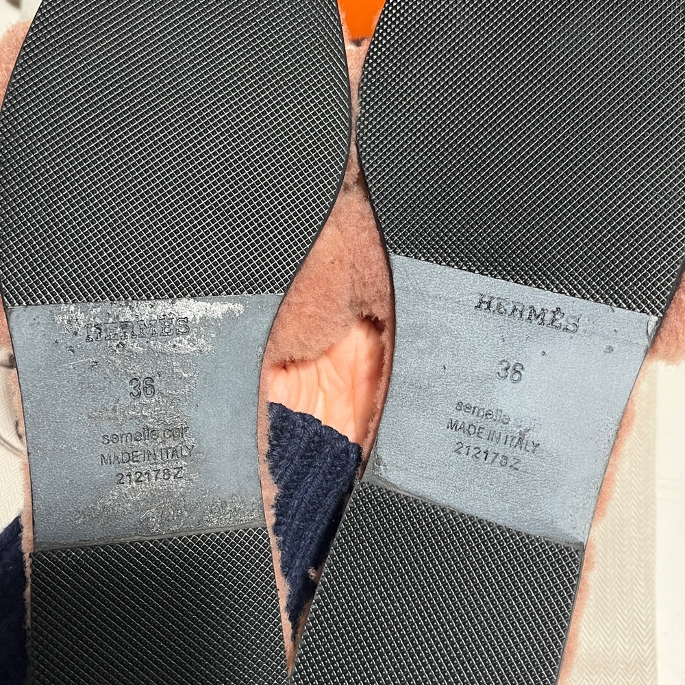 Hermès Shearling Slippers in Pink and Tan - Picture 8 of 9